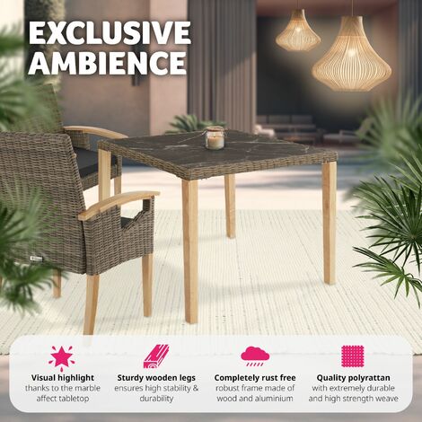 Garden Table Tarent - outdoor dining table, 93.5 x 93.5 x 75 cm - dining table, kitchen table, rattan table - nature