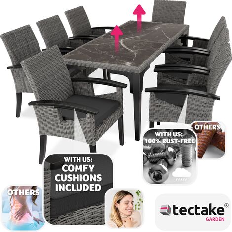 Garden Table and Chairs - Foggia dining table, 8 Rosarno armchairs - dining table, outdoor table and chairs, garden dining set - grey