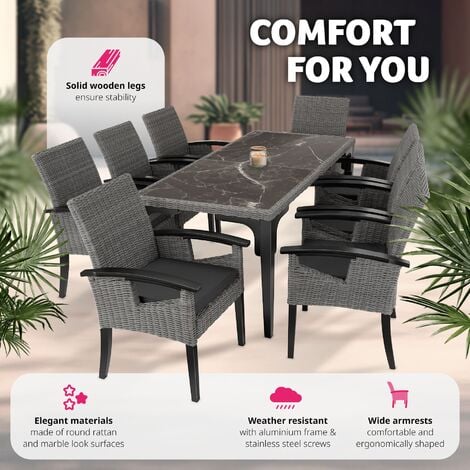 Garden Table and Chairs - Foggia dining table, 8 Rosarno armchairs - dining table, outdoor table and chairs, garden dining set - grey