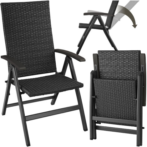 Garden Chair Canberra - 6-step backrest, foldable, weather & UV-resistant - sun lounger, decking chair, reclining garden chair - black