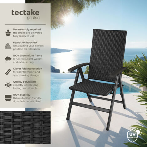Garden Chair Canberra - 6-step backrest, foldable, weather & UV-resistant - sun lounger, decking chair, reclining garden chair - black