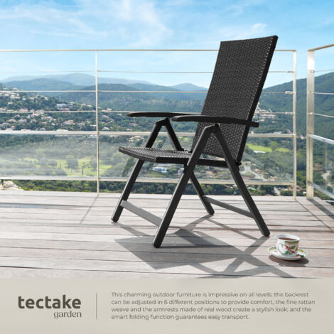 Garden Chair Canberra - 6-step backrest, foldable, weather & UV-resistant - sun lounger, decking chair, reclining garden chair - black