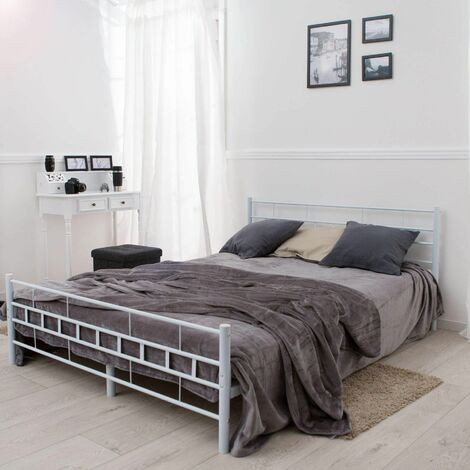 Metal bed frame with slatted base - king size bed, king size bed frame, bed frame - 200 x 140 cm white