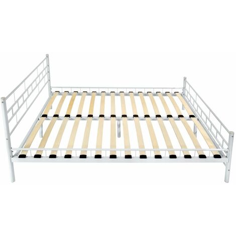 Metal bed frame with slatted base - king size bed, king size bed frame, bed frame - 200 x 140 cm white