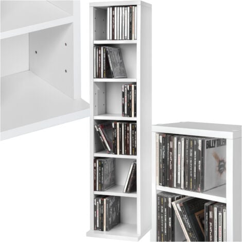 CD DVD Storage Tower Media Display Unit Adjustable Shelves Wood Effect 102 CDs or 27 DVDs - bookcase, shelving unit, storage shelves - white