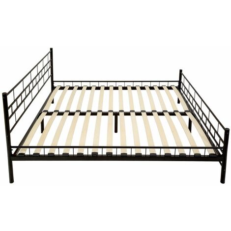 Metal bed frame with slatted base - king size bed, king size bed frame, bed frame - 200 x 180 cm black