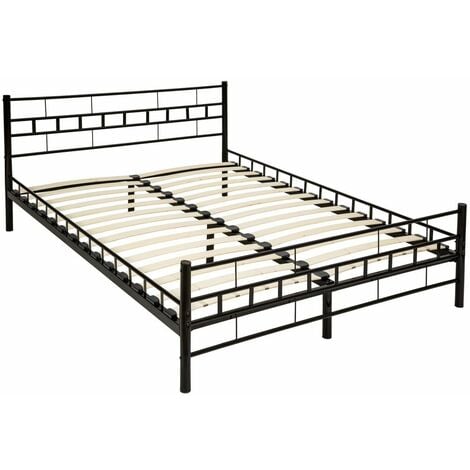 Metal bed frame with slatted base - double bed, double bed frame, bed frame - 200 x 140 cm - black