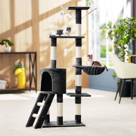 Cat Tree Dominik - 144 cm, sisal cat scratching post - cat scratching post, cat tower, scratching post - black