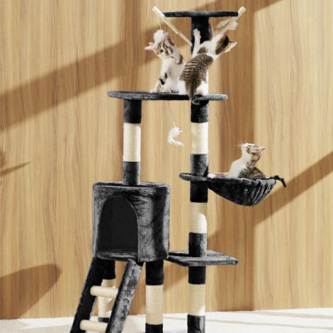 Cat Tree Dominik - 144 cm, sisal cat scratching post - cat scratching post, cat tower, scratching post - black