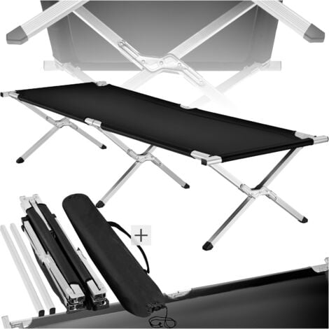 Camp Bed - foldable camping cot, 150 kg load capacity - folding camp bed, single camp bed, camping cot - black