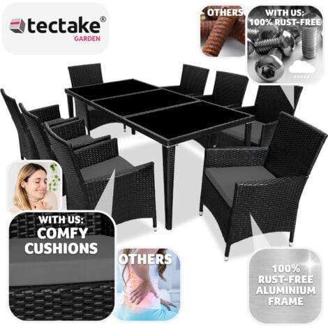 Garden Table and Chairs Menorca - 8 armchairs, dining table, protective cover - garden tables and chairs, garden furniture set, outdoor table and chairs - black