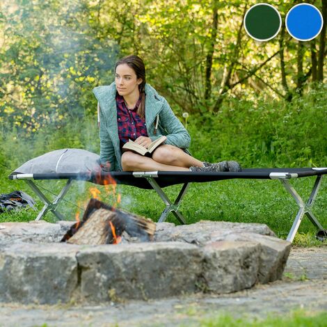 Camp Bed - foldable camping cot, 150 kg load capacity - folding camp bed, single camp bed, camping cot - green