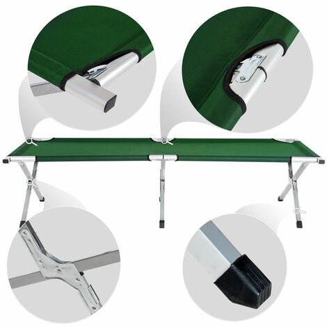 Camp Bed - foldable camping cot, 150 kg load capacity - folding camp bed, single camp bed, camping cot - green