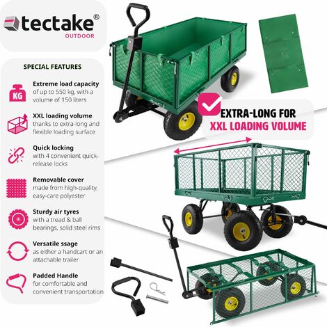 Garden Trolley - foldable side walls, padded handle, 550 kg load capacity - garden cart, beach trolley, trolley cart