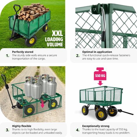 Garden Trolley - foldable side walls, padded handle, 550 kg load capacity - garden cart, beach trolley, trolley cart