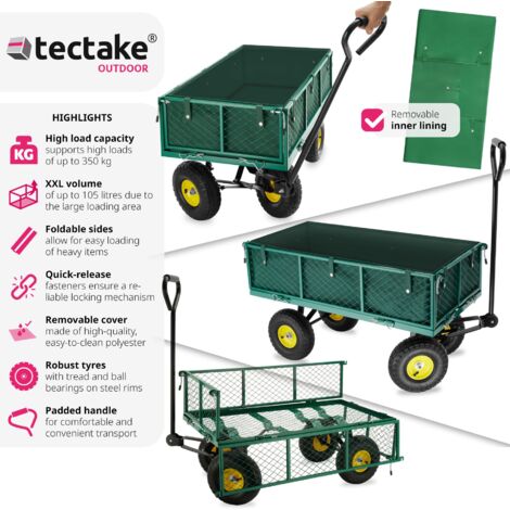 Garden Trolley - foldable side walls, steering axle, padded handle, 350 kg load capacity - garden cart, beach trolley, trolley cart