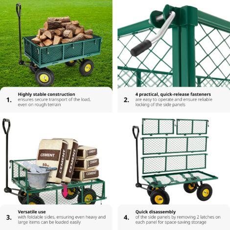 Garden Trolley - foldable side walls, steering axle, padded handle, 350 kg load capacity - garden cart, beach trolley, trolley cart