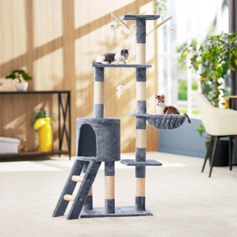 Cat Tree Dominik - 144 cm, sisal cat scratching post - cat scratching post, cat tower, scratching post - grey