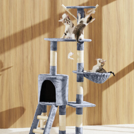 Cat Tree Dominik - 144 cm, sisal cat scratching post - cat scratching post, cat tower, scratching post - grey