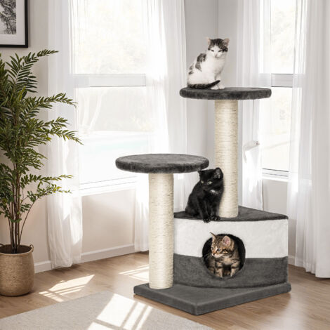 Cat Tree Tommy - 71 cm, sisal cat scratching post - cat scratching post, cat tower, scratching post - grey/white