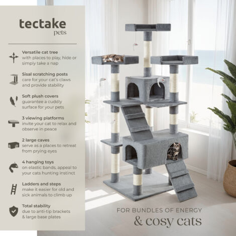 Cat Tree Barney - 170 cm, sisal cat scratching posts - cat scratching post, cat tower, scratching post - grey