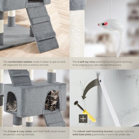 Cat Tree Barney - 170 cm, sisal cat scratching posts - cat scratching post, cat tower, scratching post - grey