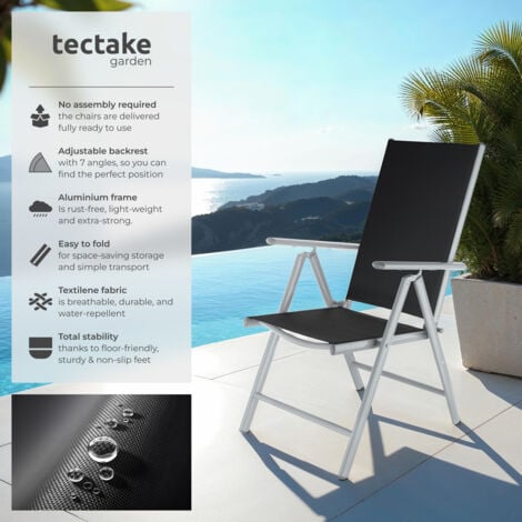 Garden Chairs Set of 2 - folding, aluminium, 7-position adjustable backrest - reclining garden chairs, garden recliners, outdoor chairs - silver