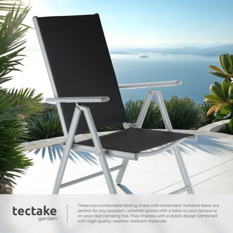 Garden Chairs Set of 2 - folding, aluminium, 7-position adjustable backrest - reclining garden chairs, garden recliners, outdoor chairs - silver