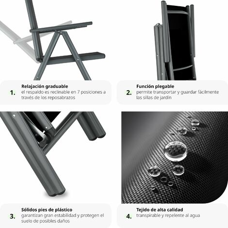 Garden Chairs Set of 2 - folding, aluminium, 7-position adjustable backrest - reclining garden chairs, garden recliners, outdoor chairs - anthracite