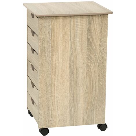 Chest of Drawers - with 6 drawers, made of wood, with 4 wheels, 36 x 40 x 65 cm - small filing cabinet, home filing cabinet, drawer filing cabinet - Wood light, oak Sonoma