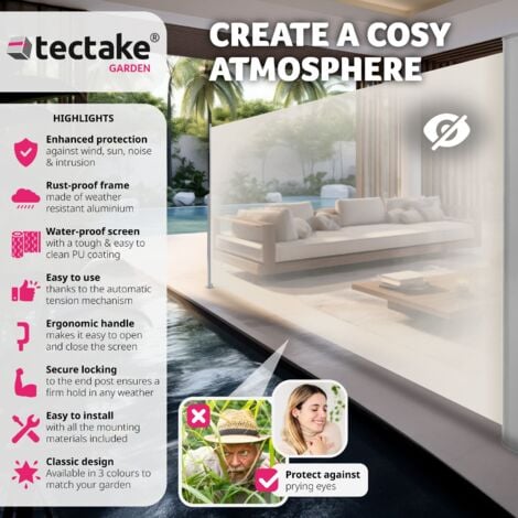 Garden Privacy Screen - retractable side awning - privacy screen, garden privacy screen, patio awning - 160 x 300 cm beige