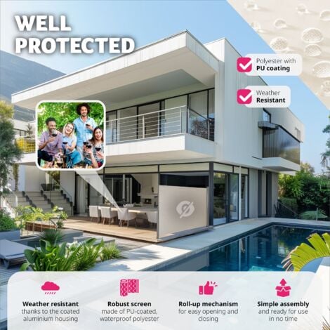 Garden Privacy Screen - retractable side awning - privacy screen, garden privacy screen, patio awning - 160 x 300 cm beige