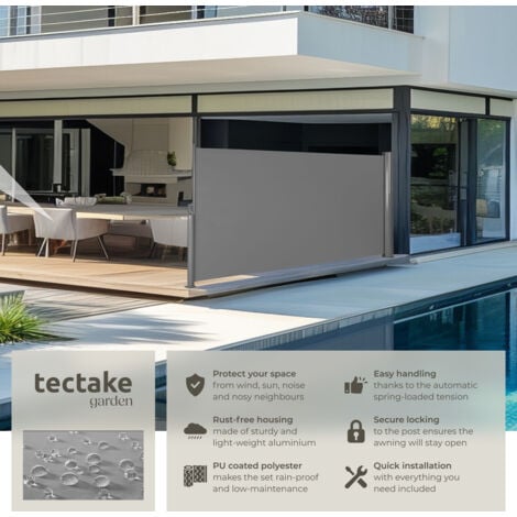 Garden Privacy Screen - retractable side awning - privacy screen, garden privacy screen, patio awning - 200 x 300 cm grey