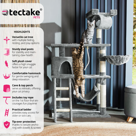 Cat Tree Marcel - 141 cm, sisal cat scratching post - cat scratching post, cat tower, scratching post - grey