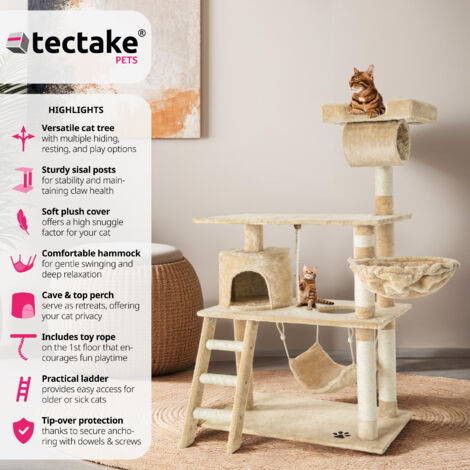 Cat Tree Marcel - 141 cm, sisal cat scratching post - cat scratching post, cat tower, scratching post - beige