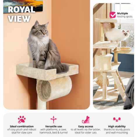 Cat Tree Marcel - 141 cm, sisal cat scratching post - cat scratching post, cat tower, scratching post - beige
