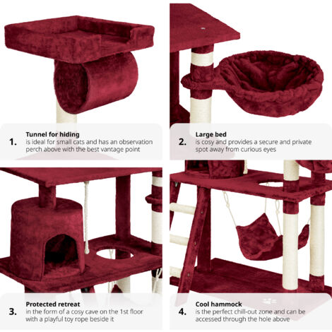 Cat Tree Marcel - 141 cm, sisal cat scratching post - cat scratching post, cat tower, scratching post - burgundy