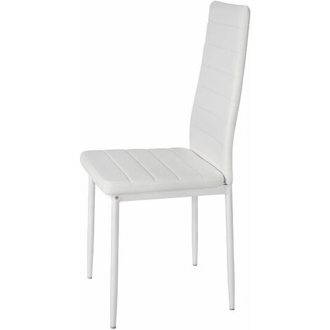 Dining Chairs Set of 4 - high backrest, padded, synthetic leather - dining room chairs, kitchen chairs, dining table chairs - white
