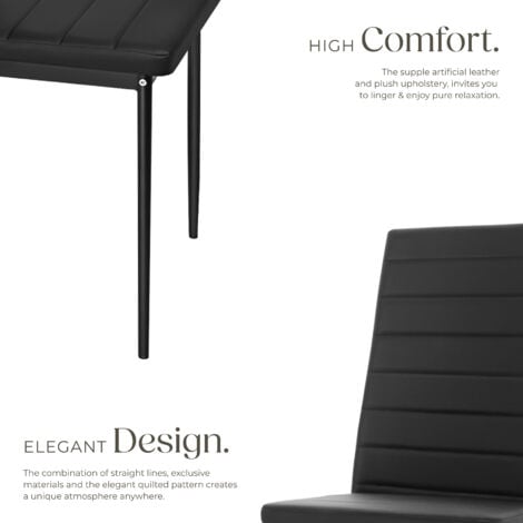 Dining Chairs Set of 6 - high backrest, padded, synthetic leather - dining room chairs, kitchen chairs, dining table chairs - black