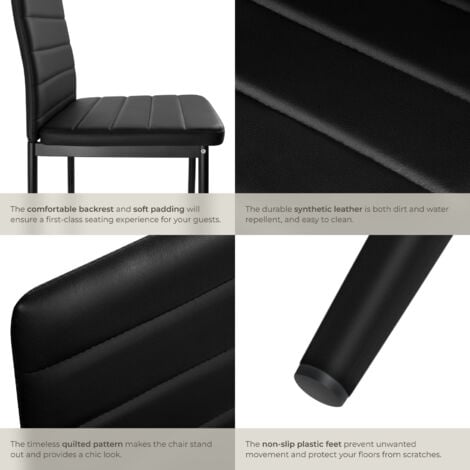 Dining Chairs Set of 6 - high backrest, padded, synthetic leather - dining room chairs, kitchen chairs, dining table chairs - black