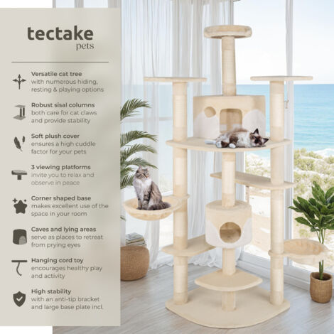 Cat Tree Nelly - 204 cm tall, sisal scratching posts, toy & anti-tip protection - cat scratching post, cat tower, scratching post - beige/white