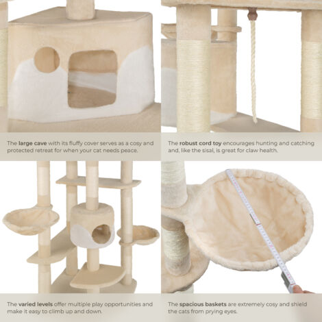 Cat Tree Nelly - 204 cm tall, sisal scratching posts, toy & anti-tip protection - cat scratching post, cat tower, scratching post - beige/white