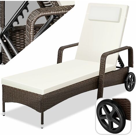 Sun lounger rattan - reclining sun lounger, garden lounge chair, sun chair - antique brown