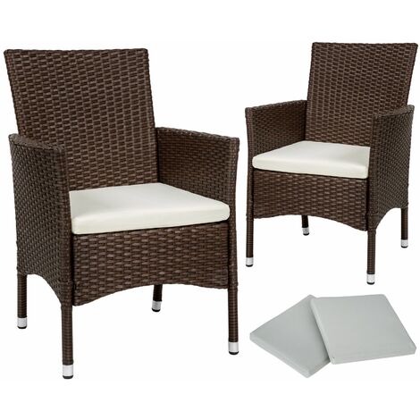2 garden chairs rattan + 4 seat covers model 1 - outdoor chairs, rattan garden chairs, garden seating - black/brown