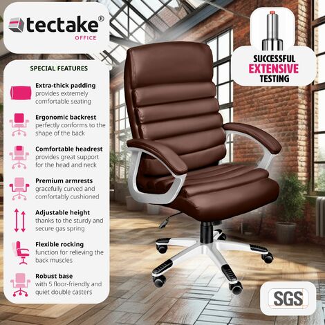 Office Chair Paul - padded armrests, ergonomic shape - desk chair, computer chair, ergonomic chair - brown