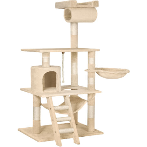 Cat Tree Stokeley - 141 cm, sisal cat scratching post - cat scratching post, cat tower, scratching post - beige