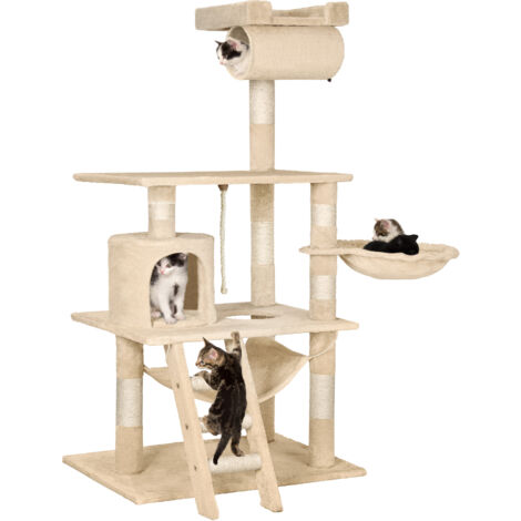 Cat Tree Stokeley - 141 cm, sisal cat scratching post - cat scratching post, cat tower, scratching post - beige
