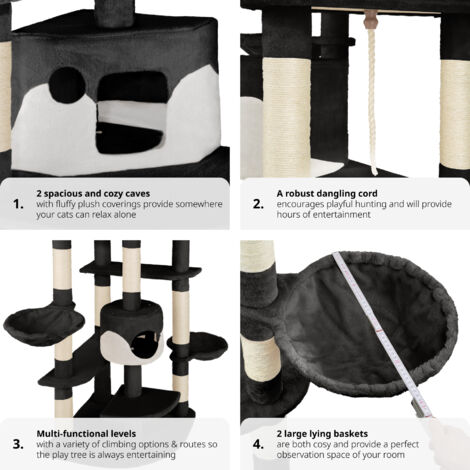 Cat Tree Nelly - 204 cm, sisal cat scratching post - cat scratching post, cat tower, scratching post - black/white