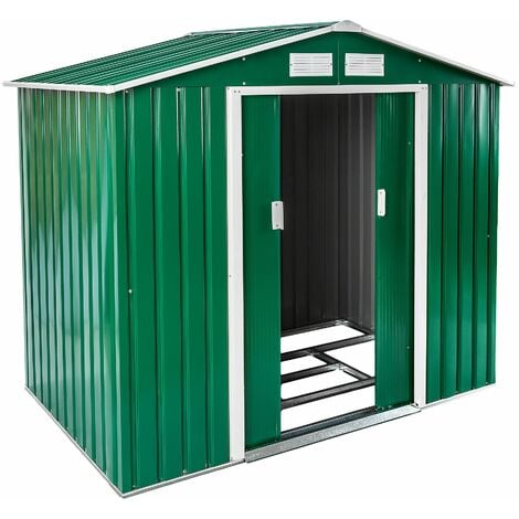 Shed with Gable Roof - steel, foundation included, 214 x 130 x 185 cm - garden shed, metal shed, tool shed - green