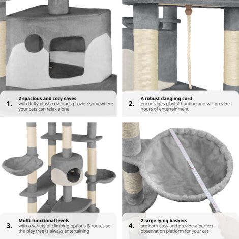 Cat Tree Fippi - 201 cm, sisal cat scratching post - cat scratching post, cat tower, scratching post - grey/white